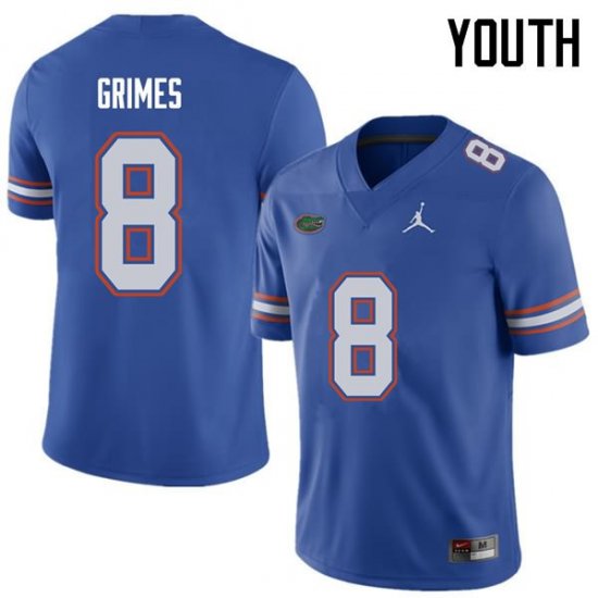 Youth Florida Gators #8 Trevon Grimes NCAA Jordan Brand Royal Authentic Stitched College Football Jersey COQ0462BR